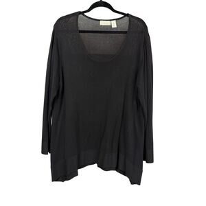 Vintage Hong Kong J Jill Black Scoop Neck Long Sleeve High Low Hem Top Size 2X